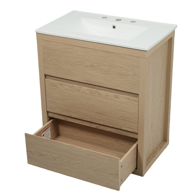 30"Bathroom Vanity with Ceramic Sink and 2 Drawers, Freestanding Vanity with Smooth Drawer Slides & Waterproof Finish