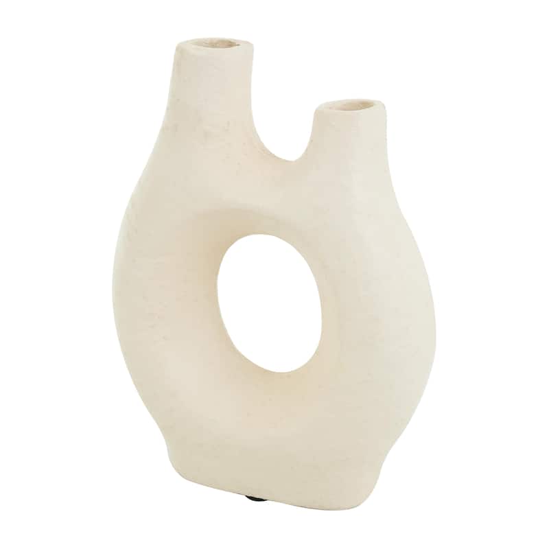 Paper Mache Abstract Rounded Decorative Vase with Double Openings - Beige - Roche River Decor