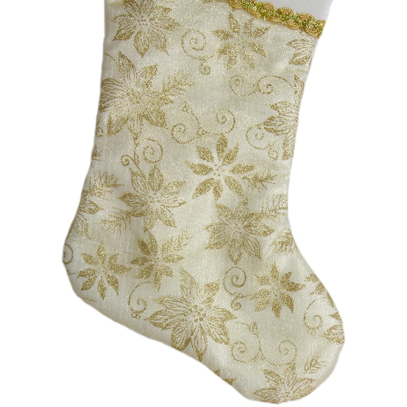 20.5" Gold White Glitter Poinsettia Christmas Stocking a Velvet Cuff