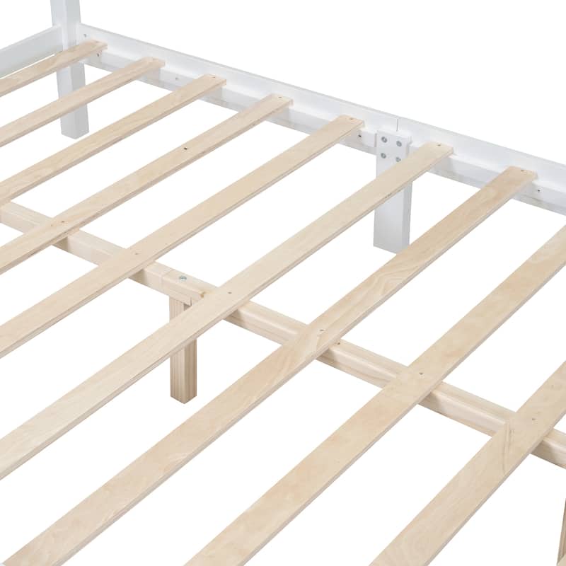 Retro Pine Platform Bed with Headboard & Slats