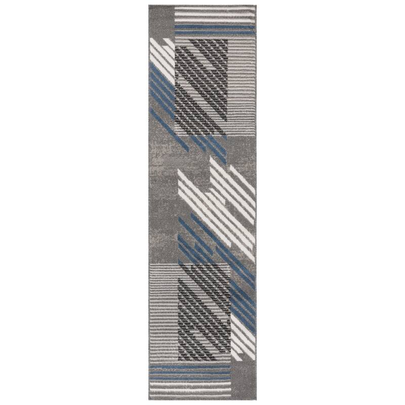 SAFAVIEH Pyramid Claribel Contemporary Rug - 2'2" x 8' Runner - Grey/Blue Ivory