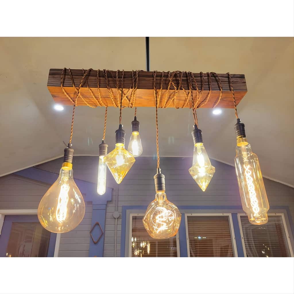 Farmhouse 8-light Distressed Wood Beam Chandelier