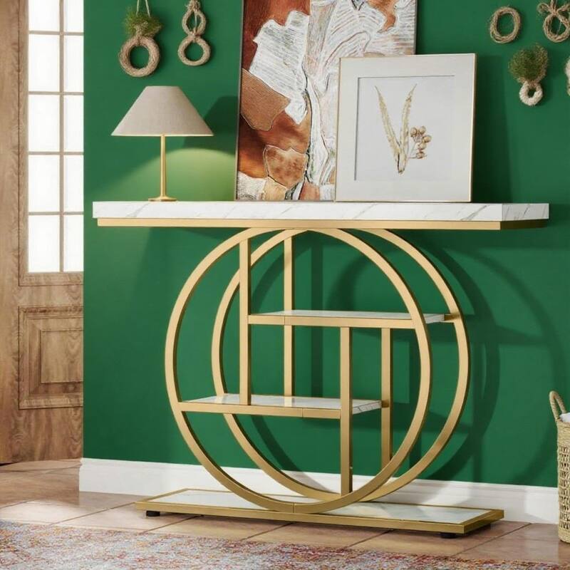 Metal 4-Tier Industrial Narrow Console Table with Storage and Display Space - 41.34” L x 11.81” W x 31.5” H