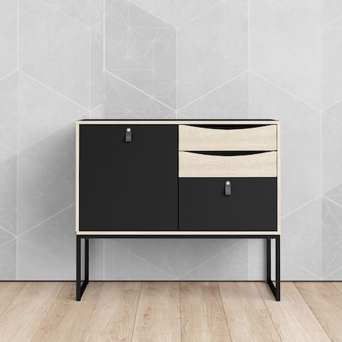 Carson Carrington Stubbe Black Matte and Oak Structure 1-Door Sideboard with 3-Drawers