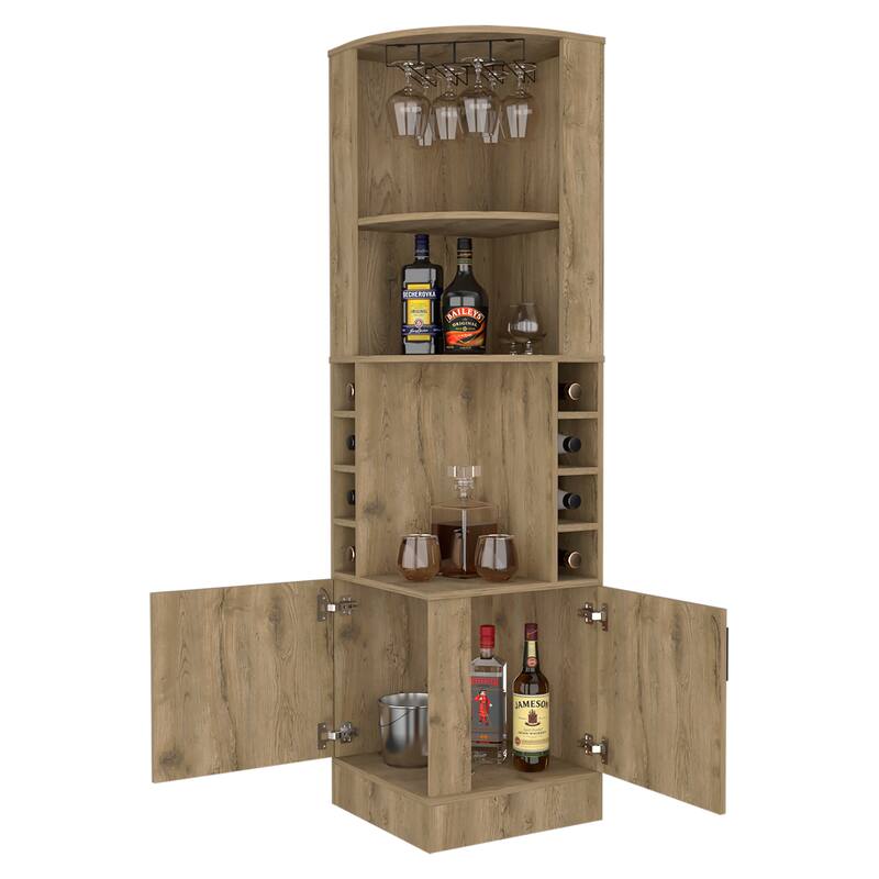 Bar Cabinet with Wine Bottle Storage & Concealed Shelves, 8-Bottle Display, Particle Board, 71" Tall