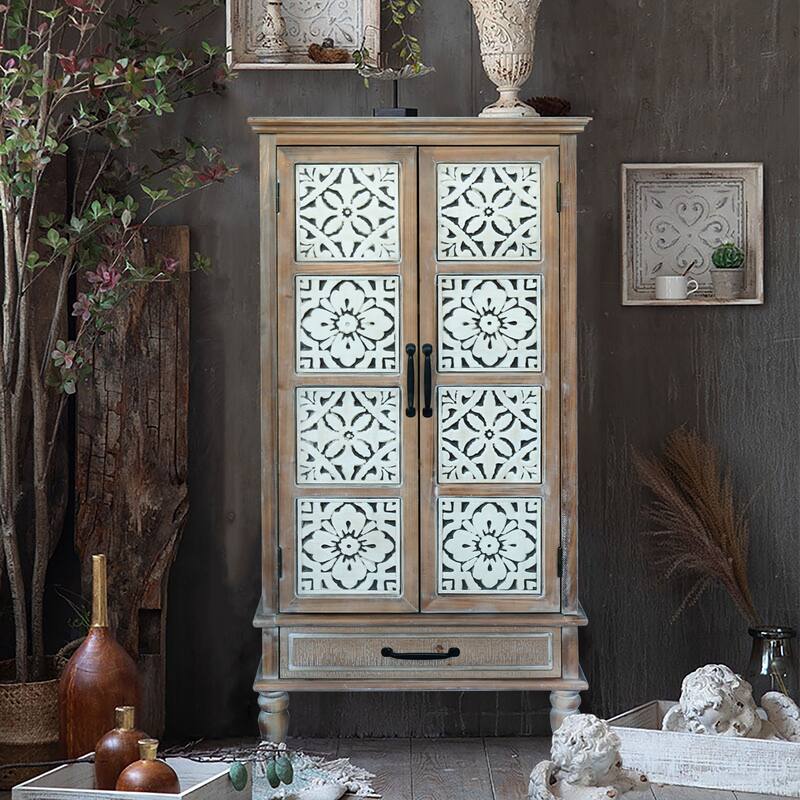 55.12'' Tall Tower Storage Cabinet - Rustic Wood Sideboard Pantry Cabinet - Versatile Buffet Cabinet with Storage for Ho