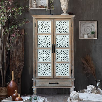 55.12'' Tall Tower Storage Cabinet - Rustic Wood Sideboard Pantry Cabinet - Versatile Buffet Cabinet with Storage for Ho