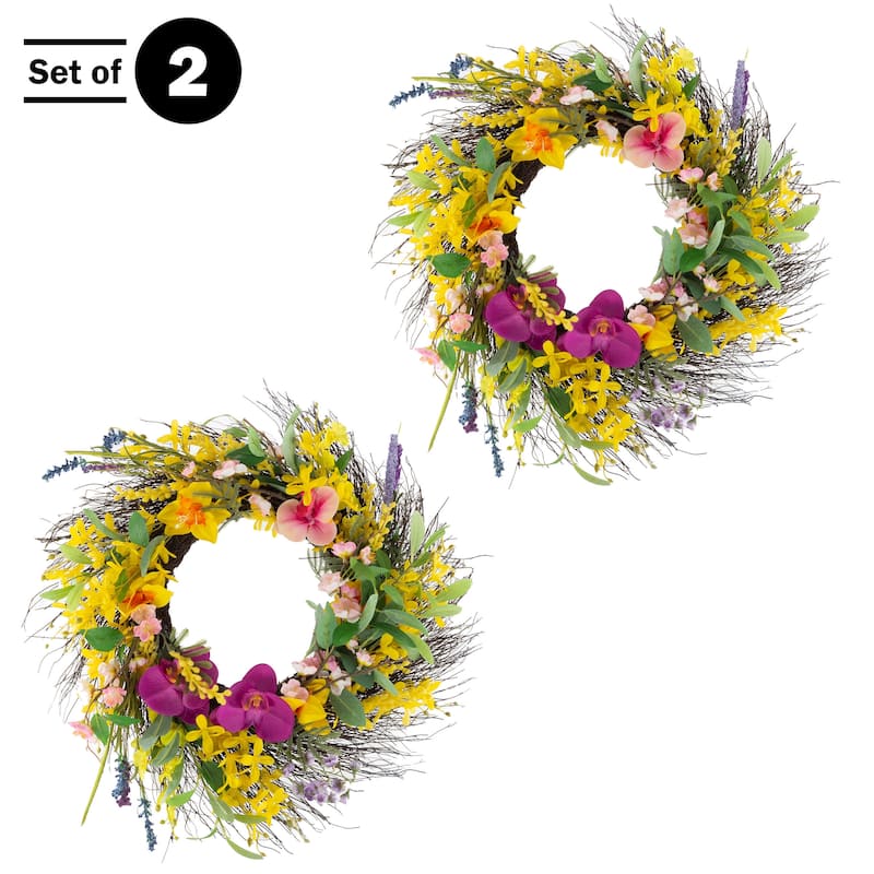 Pure Garden Artificial Daisy and Lavender Wreath