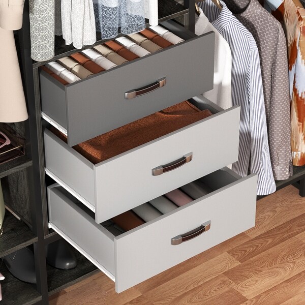 Rackcog Modern Industrial Closet System, 3 Wood Drawers, Shoe