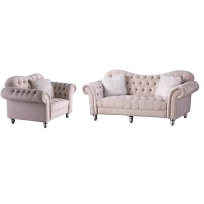 Morden Fort Luxury Classic America Chesterfield Tufted Camel Back Armchair Living Room Chair, Sofa 2 PCS