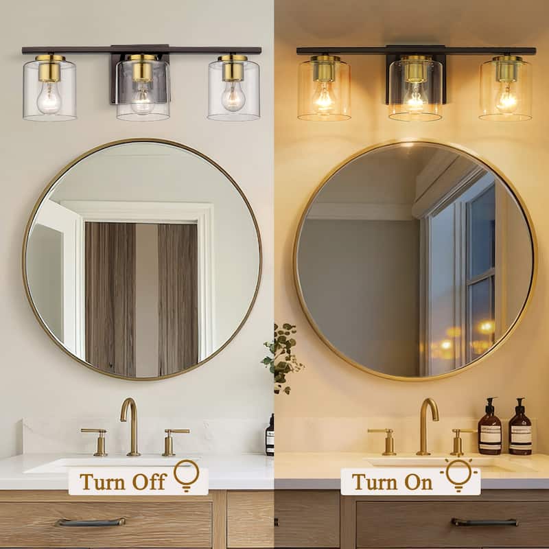 Farmhouse 3-Light Bathroom Vanity Light Fixtures with Oil Rubbed Bronze and Gold Finish