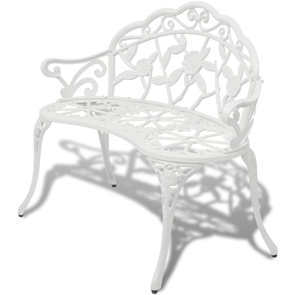 vidaXL Garden Bench Chair White Porch Park Aluminum Outdoor Rose Antique Seat