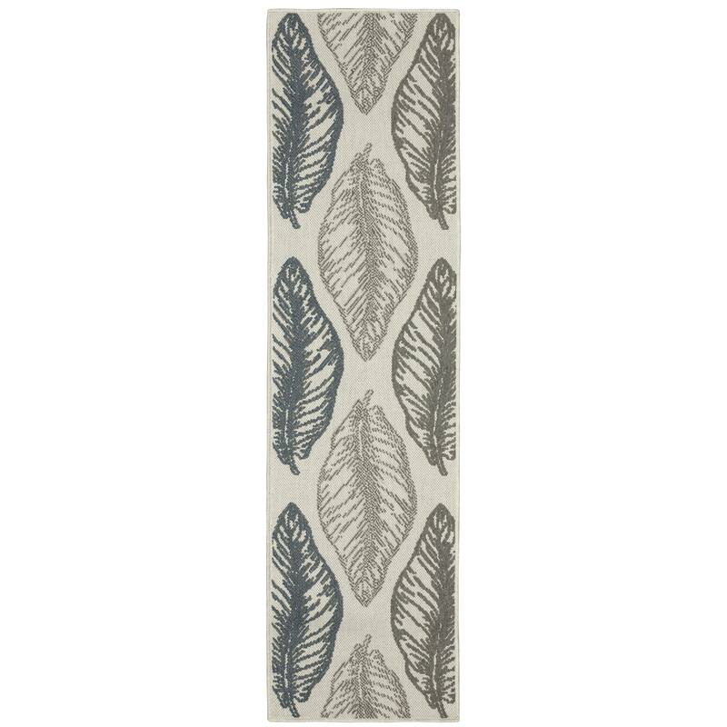 Vista Home Talcot Tropical Leaf Grey/Teal Indoor-Outdoor Area Rug - 1'10" X 7'3"