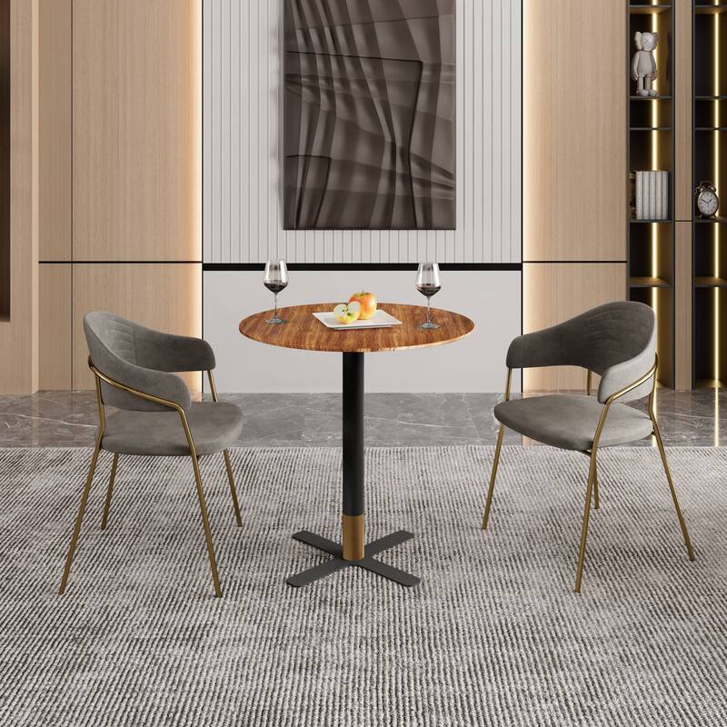 Vail Round Dining Table with 27 in. MDF Tabletop in Black Stainless Steel Cross Legs with Gold Accent Base Kitchen Table