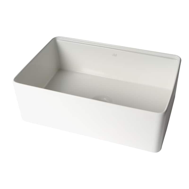 ALFI Brand White Smooth Apron Workstation 30" x 20" Single Bowl Step Rim Fireclay Farm Sink with Accessories