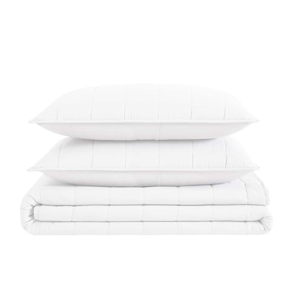 London Fog Garment Wash Solid 3 Piece Quilt Set