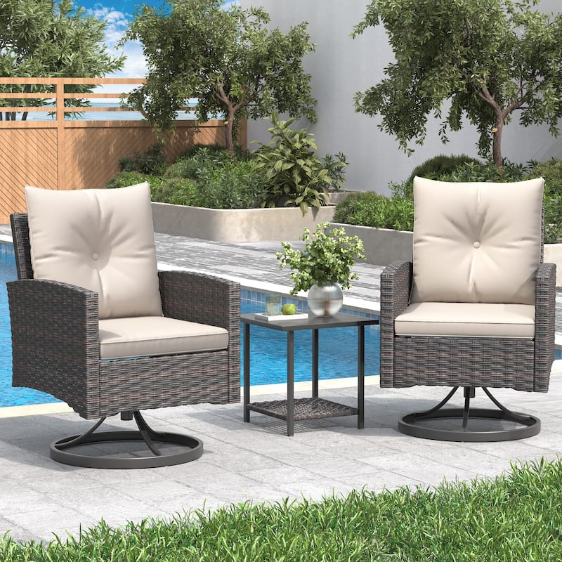 Outdoor Swivel Rocker Patio Chairs Set of 2 with Coffee Table &Cushions, Rattan Bistro Set for Porch, Backyard, Balcony - PE Rattan Arm - Beige