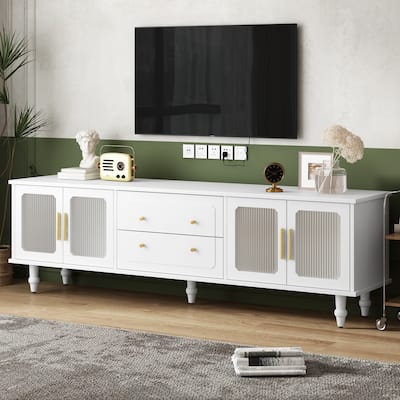 70" Retro Media Console for 78" TVs - TV Stand with Fluted Glass Doors, Drawers & Ample Storage