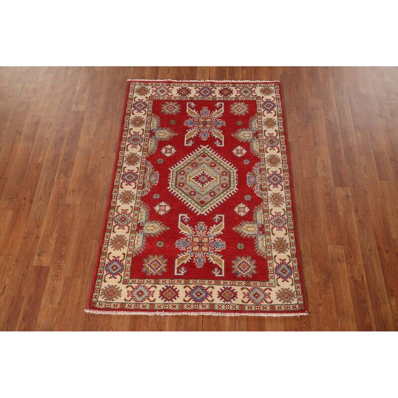 Kazak Accent Rug Hand-Knotted Oriental Wool Carpet - 3'4"x 4'10"