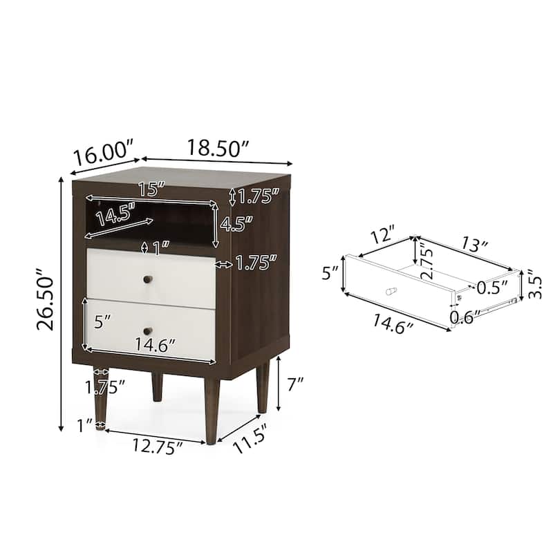 Nystrom Mid Century Modern 2 Drawer Nightstand by Christopher Knight Home