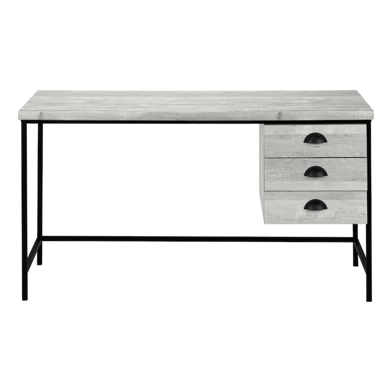 Computer Desk, Home Office, Laptop, Storage Drawers, 55"l, Work, Grey Laminate, Black Metal, Contemporary