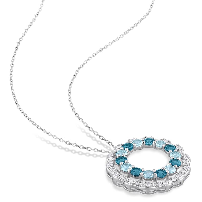 Miadora London Blue Topaz Sky Blue Topaz and White Topaz Open Circular Necklace in Sterling Silver