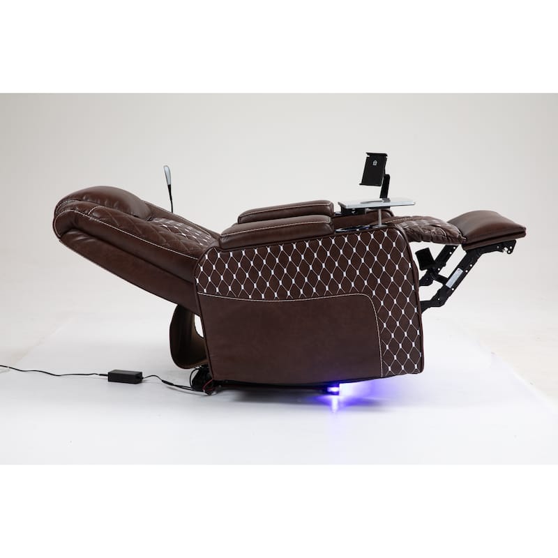 Leather Zero Gravity Recliner Chair with Infinite Position, Smart Cup Holders, and LED Lighting