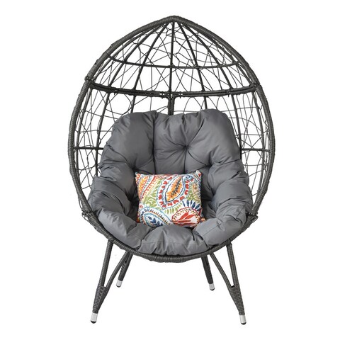 Patio Single Light Gray Fabric Wicker Egg Chair with Beautiful Pillow