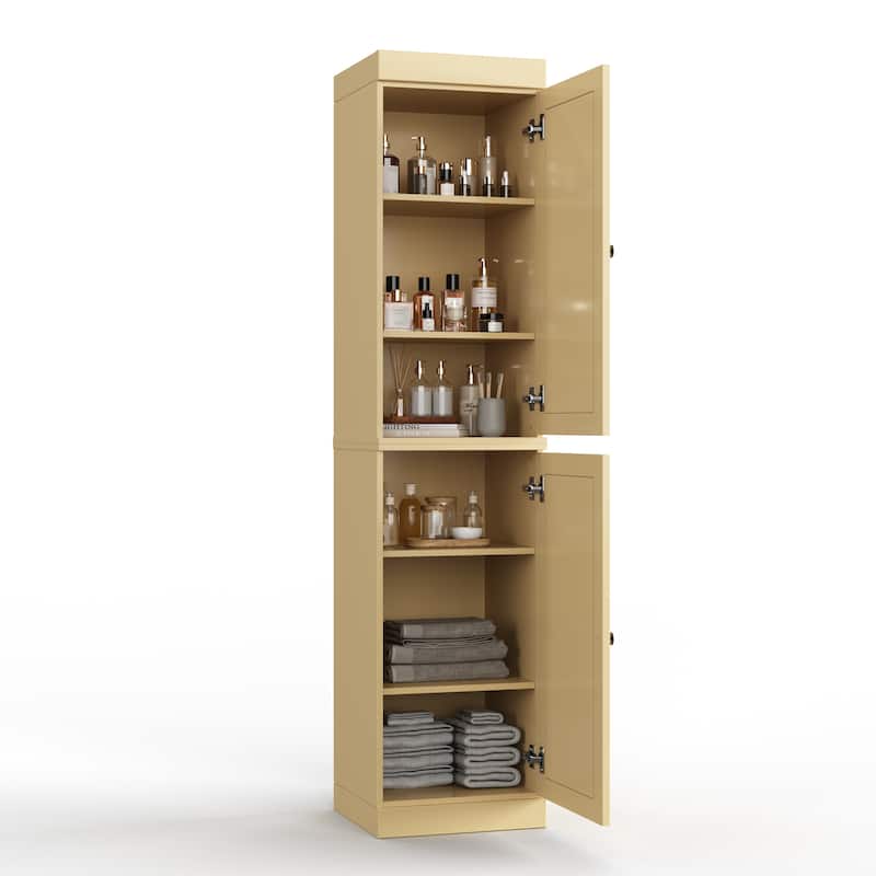 100% Solid Wood Tall Freestanding Bathroom Linen Cabinet with Doors, Adjustable Shelves, Modular Storage, 16.5" W x 71.5" H