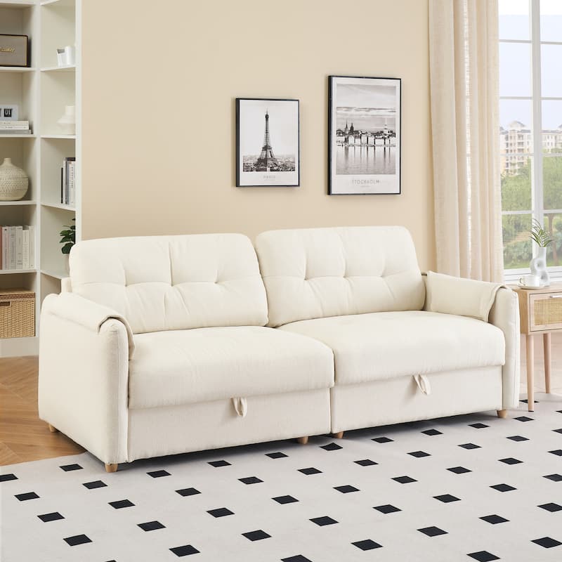 79.50 inches long, Teddy Cotton Linen Sofa Fabric, with metal conical long legs, metal strip matching, stylish and simple