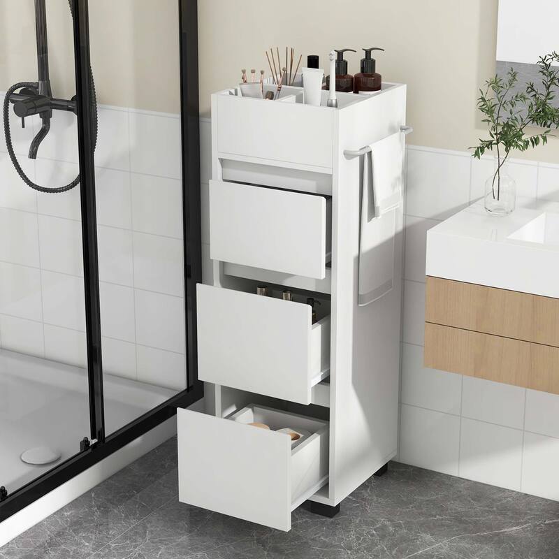 Costway Bathroom Floor Cabinet with 3 Drawers 4 Compartments 2-Side - See Details