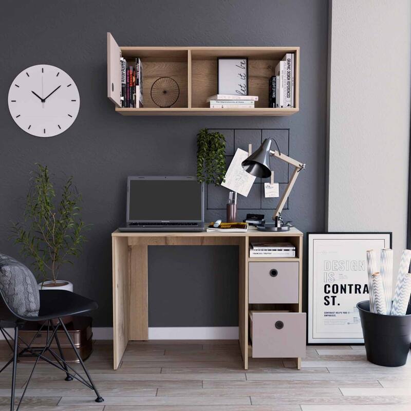 Lucknow Desk Set - Modern Office Writing Table with Storage & Wall Cabinet