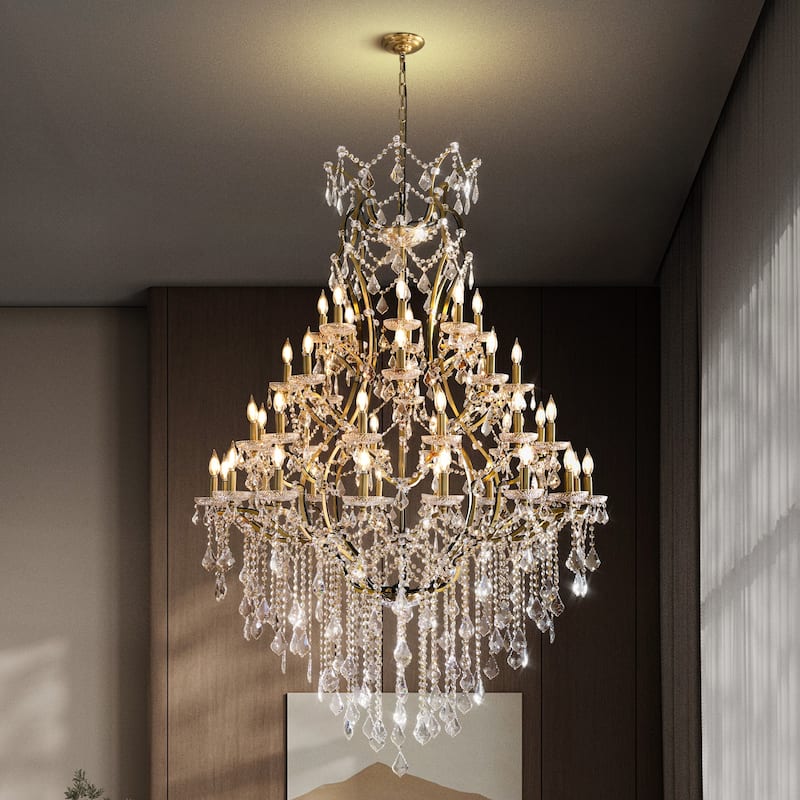 KAYLA Large Crystal Chandelier 28-49in Chandelier Light Fixture Modern Maria Theresa Crystal Chandeliers - 37.4in - Glod