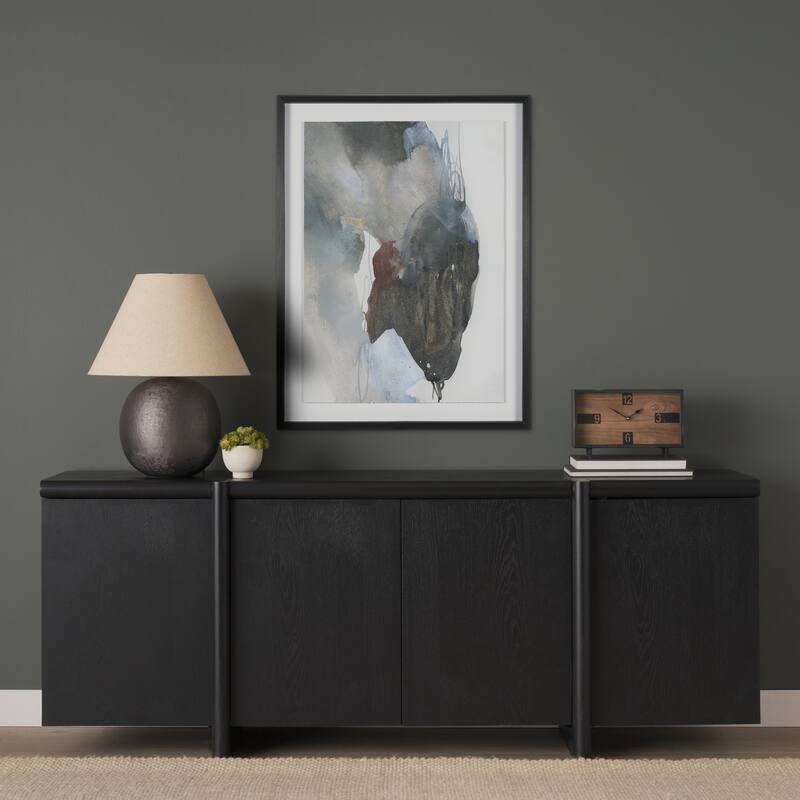 Rowan Black Oak Wood Closed 4 Door Sideboard - 82.0L x 20.0W x 32.0H