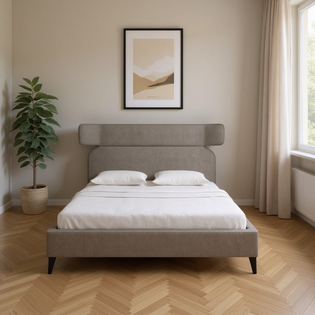 HomeRoots Brown Solid Wood And Upholstery King Bed Frame