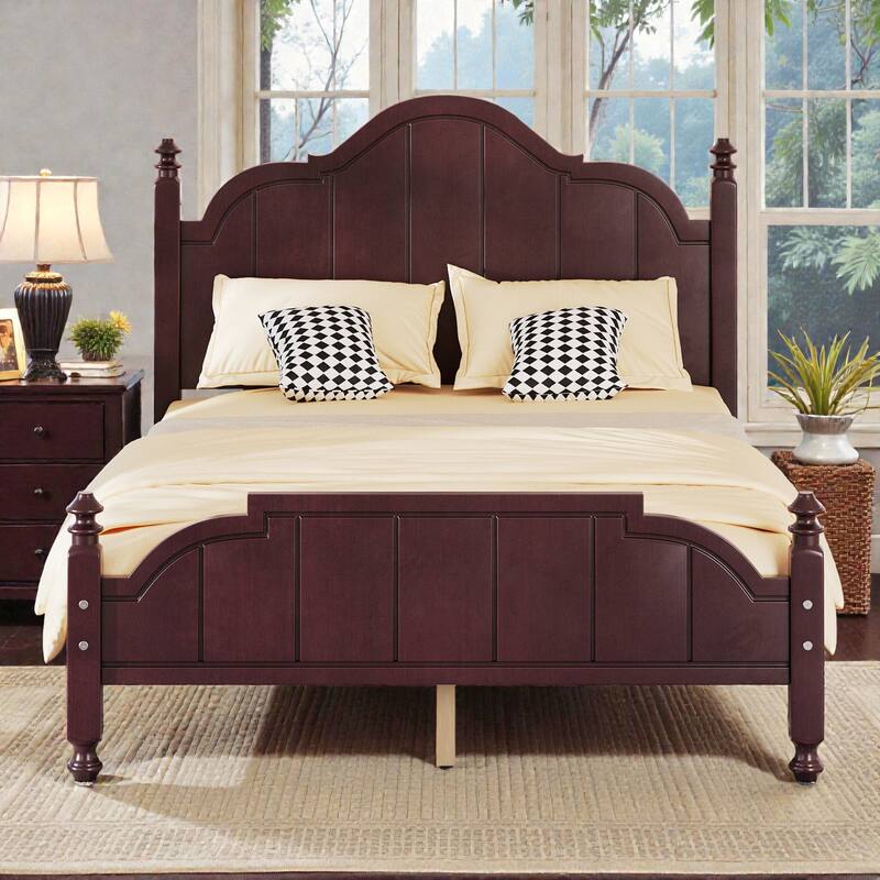 Full/Queen Wooden Platform Bed Frame with Wide Headboard, Slat Support, Vintage Style, No Box Spring Needed - Espresso - Full