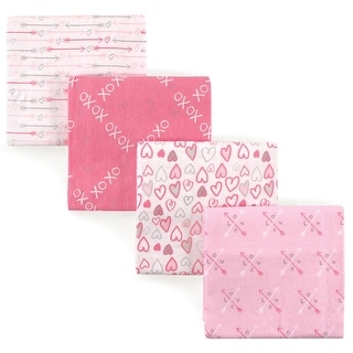 Luvable Friends Baby Girl Cotton Flannel Receiving Blankets, Love 4-Pack, One Size - Love 4-Pack - One Size