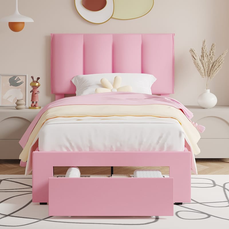 Javlergo Bed Frame with Storage Drawers, Upholstered Platform Bed Frame with Adjustable Headboard