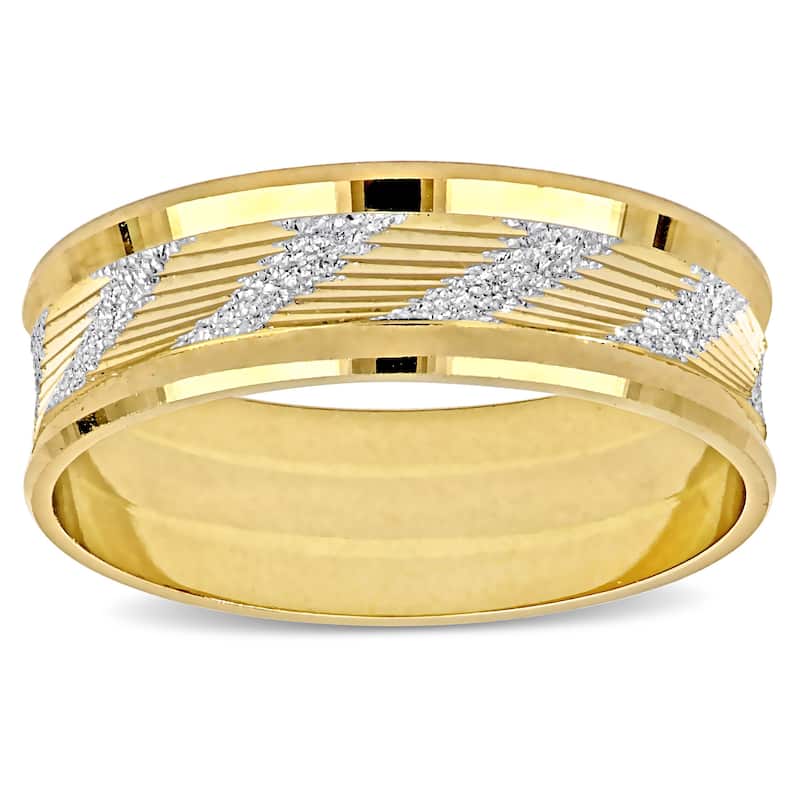 Miadora 6mm Ribbed and Striped Curved Wedding Band in 14k Yellow Gold
