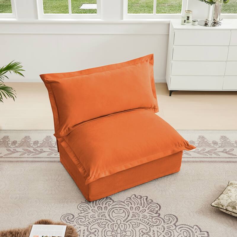Armless Orange Sofa in Chenille Material
