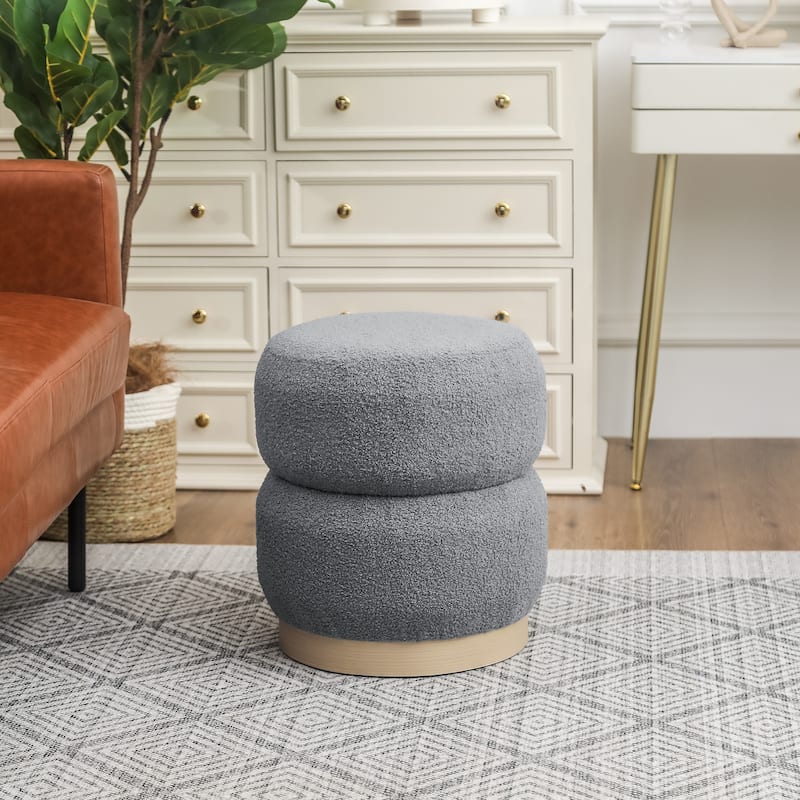 Adeco Teddy Round Upholstered Ottoman Stool - 2-Tiers-Gray