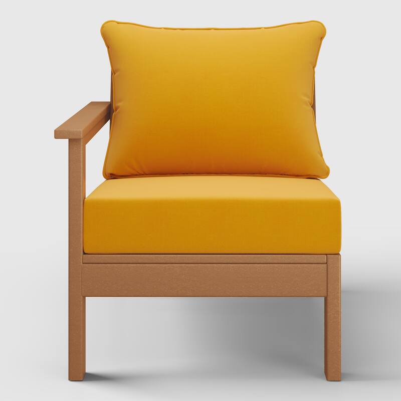 Birchwood All Weather HDPE Outdoor Patio Deep Seating Teak Left Arm Facing Chair With Cushions (1-Piece)