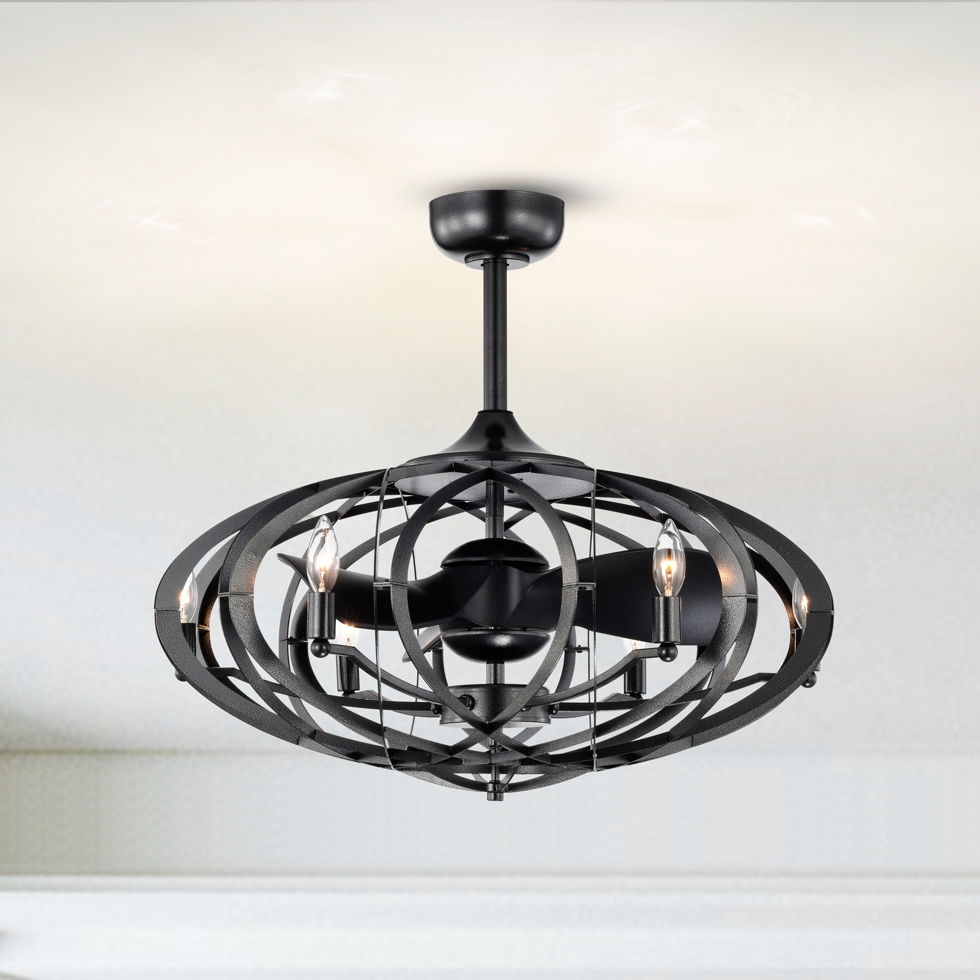 Warehouse of Tiffany 29-inch Gun Metal Grey 6 Lights 3 Blades Lighted Ceiling Fan with Remote