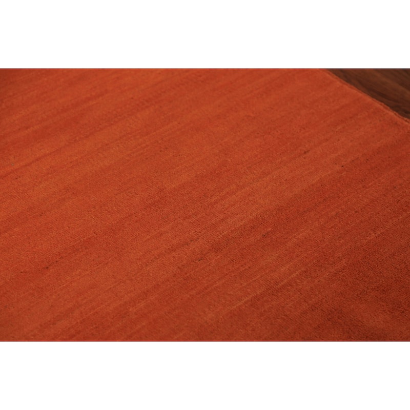 Orange Gabbeh Modern Rug Hand-Knotted Tribal Wool Carpet - 3'5" x 4'10"