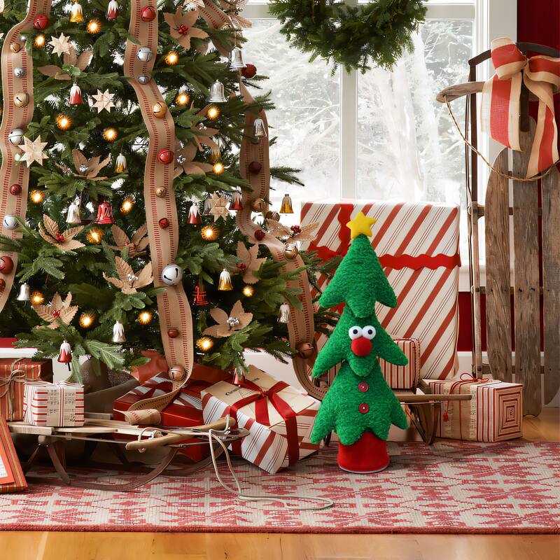 Animated Singing Green 17" Tall Christmas Tree Holiday Decoration, Battery Operated - 17" H x 7.5" W x 4.5" D