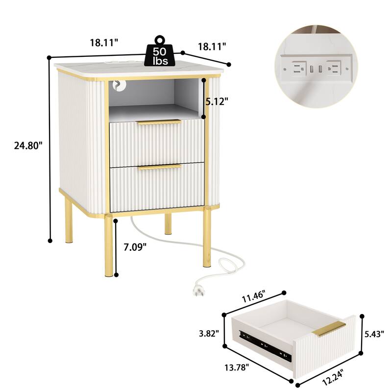 Modern Nightstands with Charging Station & USB Ports Bedside Bed Tables for Bedrooms