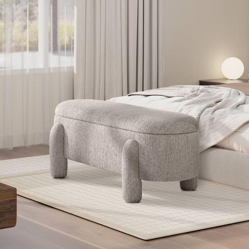 Hugo 49" Boucle Fully Upholstered Oval Storage Bench - Taupe Gray