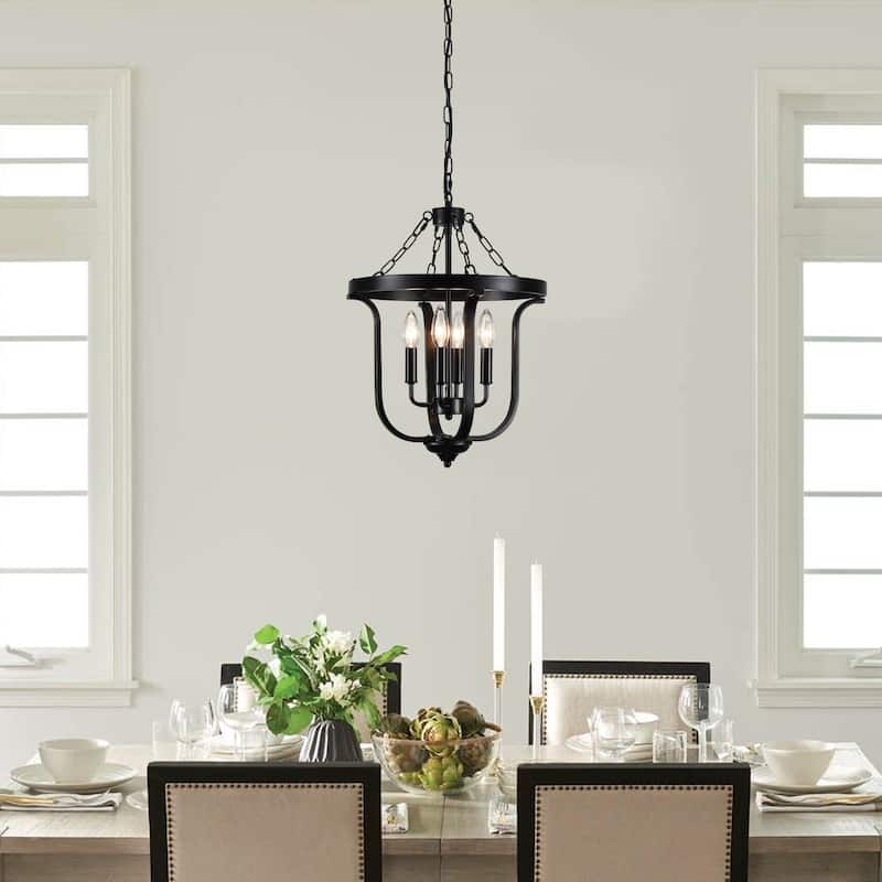 Farmhouse 4-Light Dimmable Cage Pendant Light Candle Chandelier for Kitchen Island