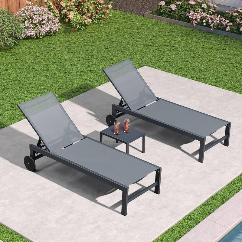 PURPLE LEAF Adjustable Patio Chaise Lounge Set 2 Pieces Lounge Chairs with Wheels and Side Table