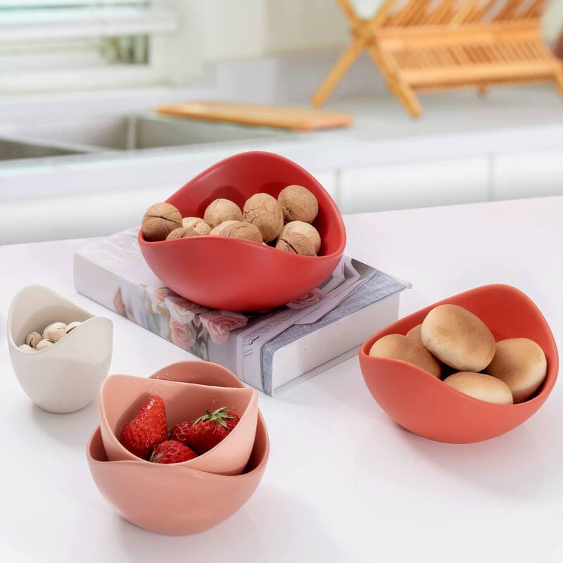 Salad Bowls, 5 Packs Serving Bowls,Lotus Shaped Pasta Bowls, Dishwasher & Microwave Safe, Unique Angled Ceramic Bowls for